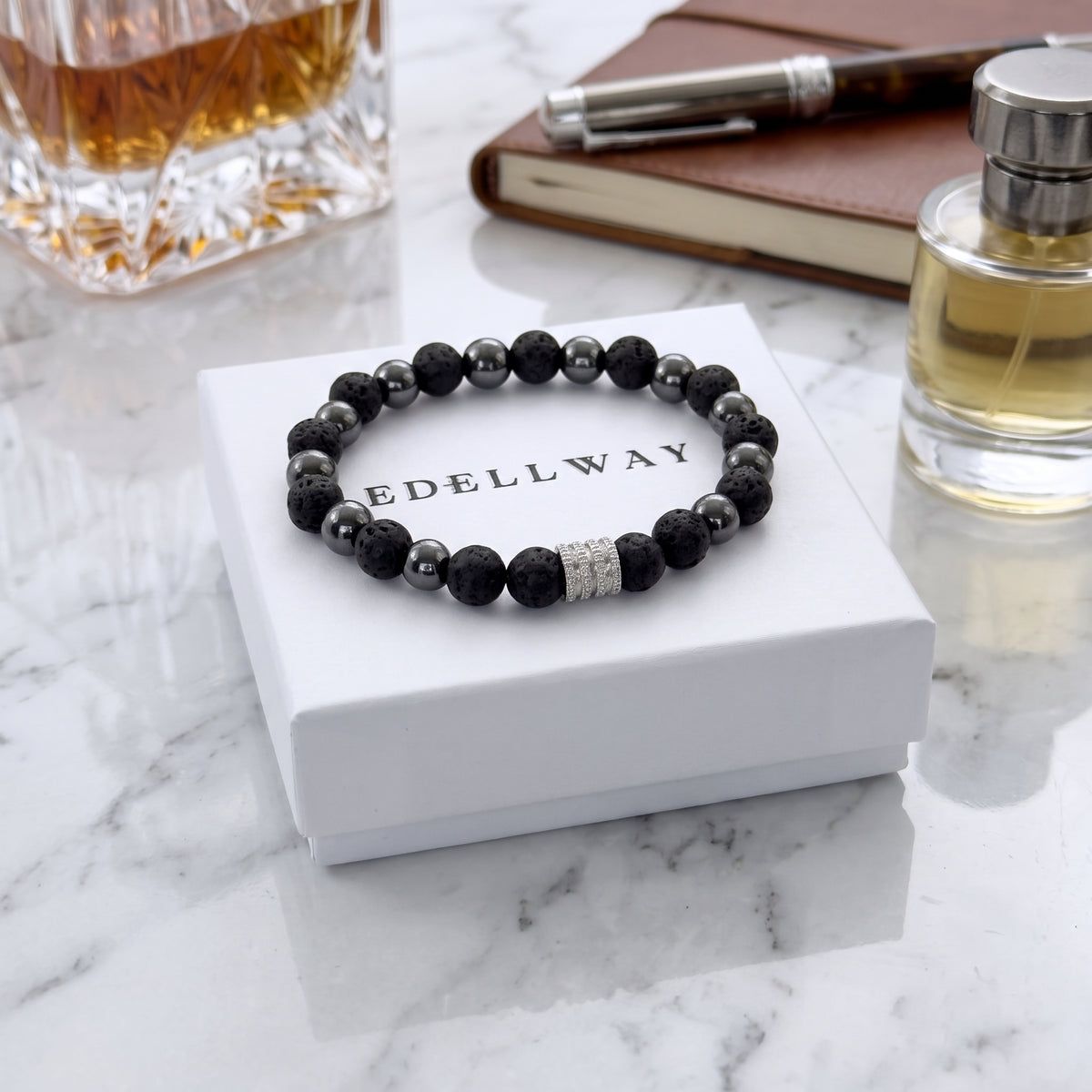 Bracelet Homme en Pierres de Lave & Hématite