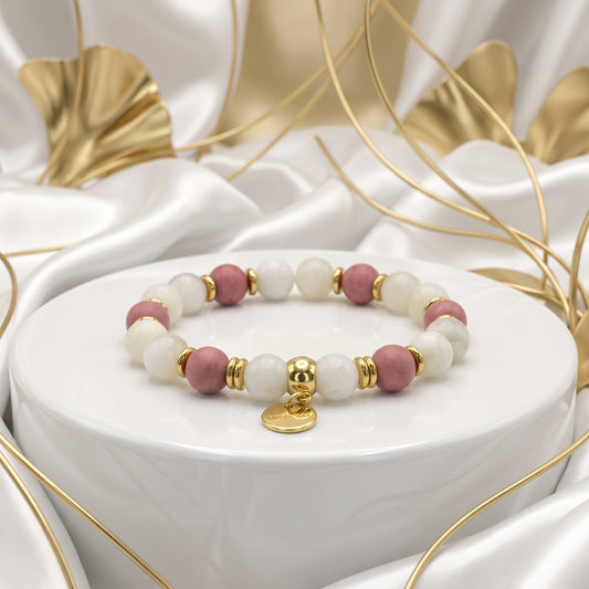 Bracelet Femme Agate Fou Blanche & Rhodochrosite