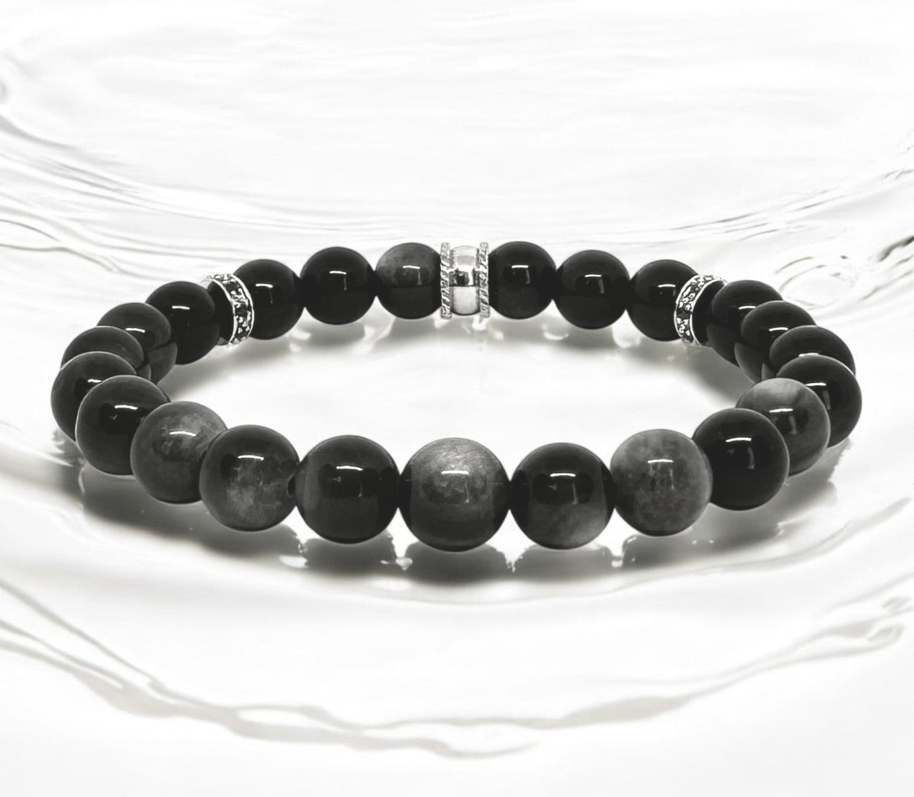 Bracelet Homme - Obsidienne Argenté