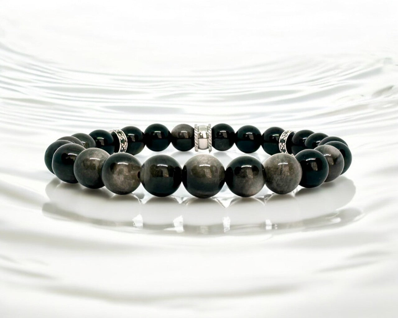 Bracelet Homme - Obsidienne Argenté