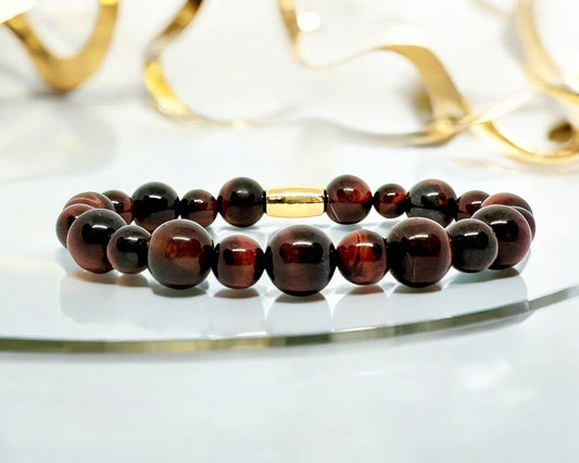 Bracelet Homme - Œil de Tigre Rouge