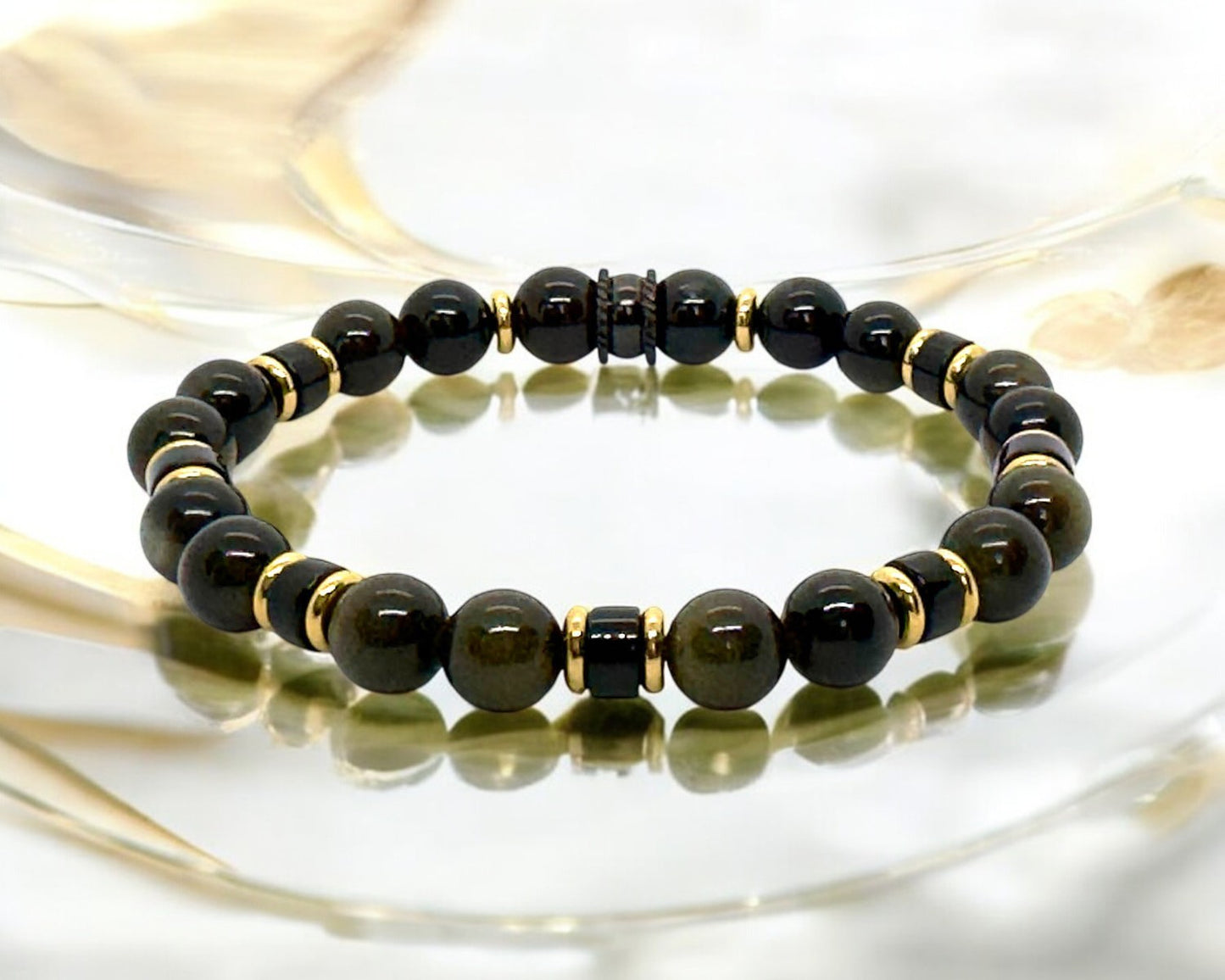 Bracelet Homme - Obsidienne Dorée