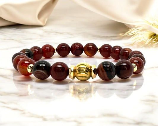 Bracelet Femme - Agate Rouge Rayée