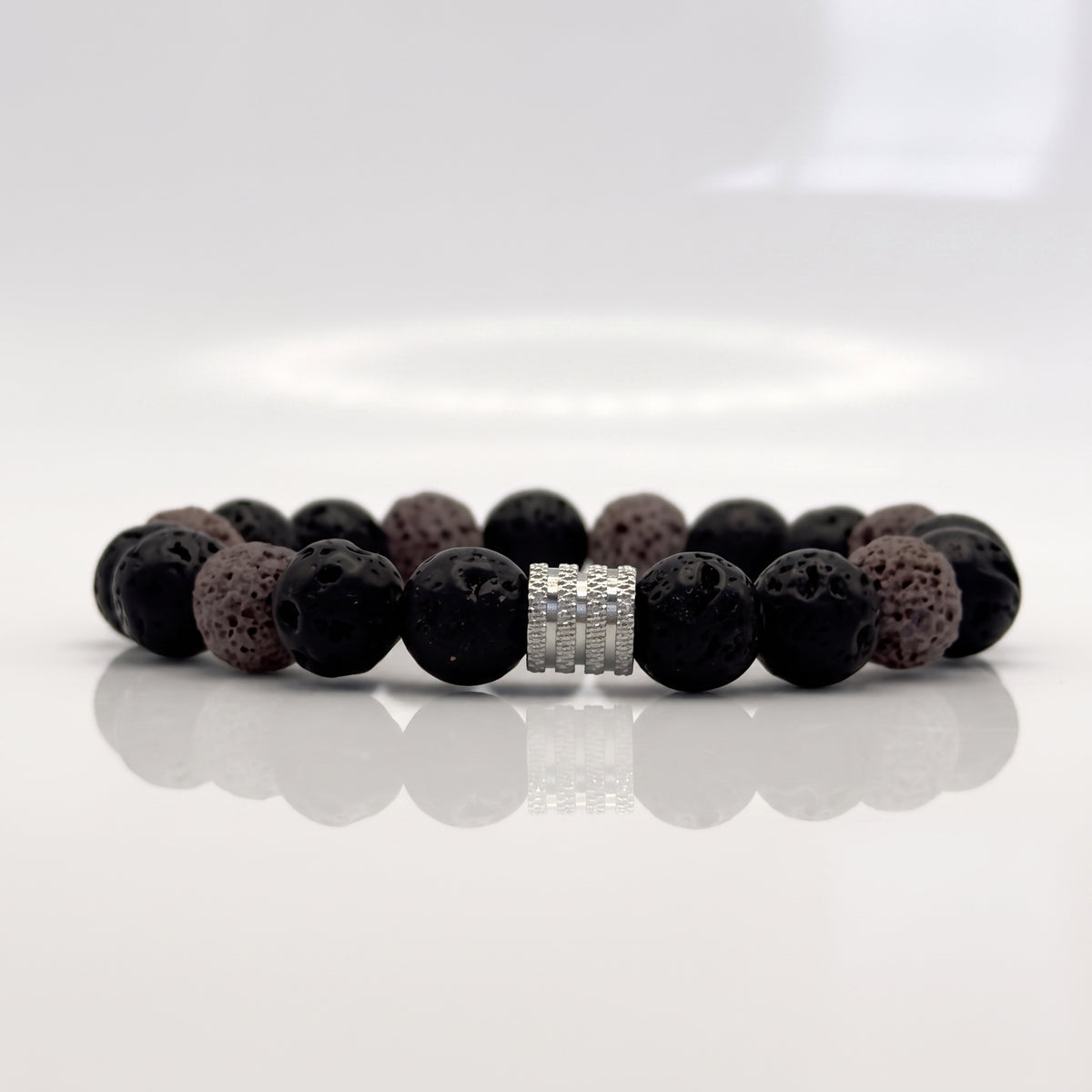 Bracelet Homme en Pierre de Lave Grise et Noire