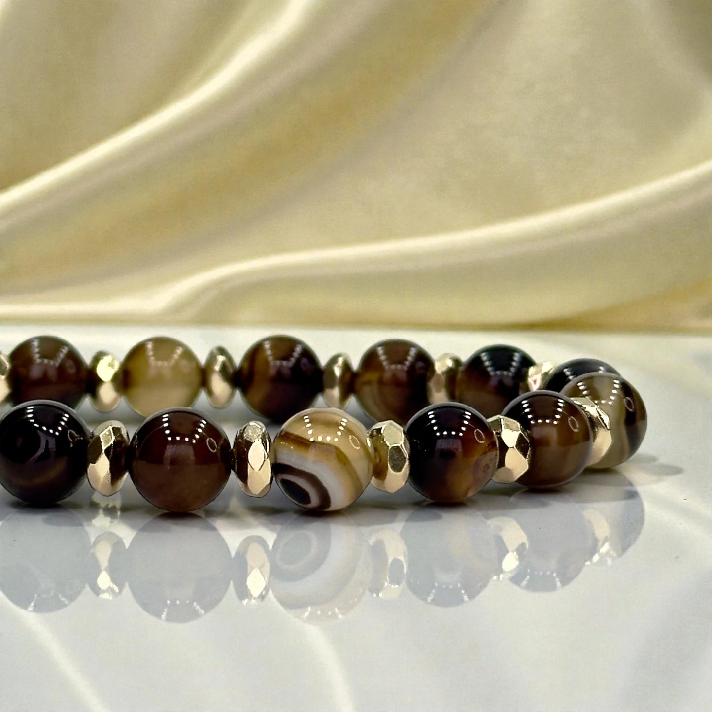 Bracelet Femme en Agate Rayée Marron