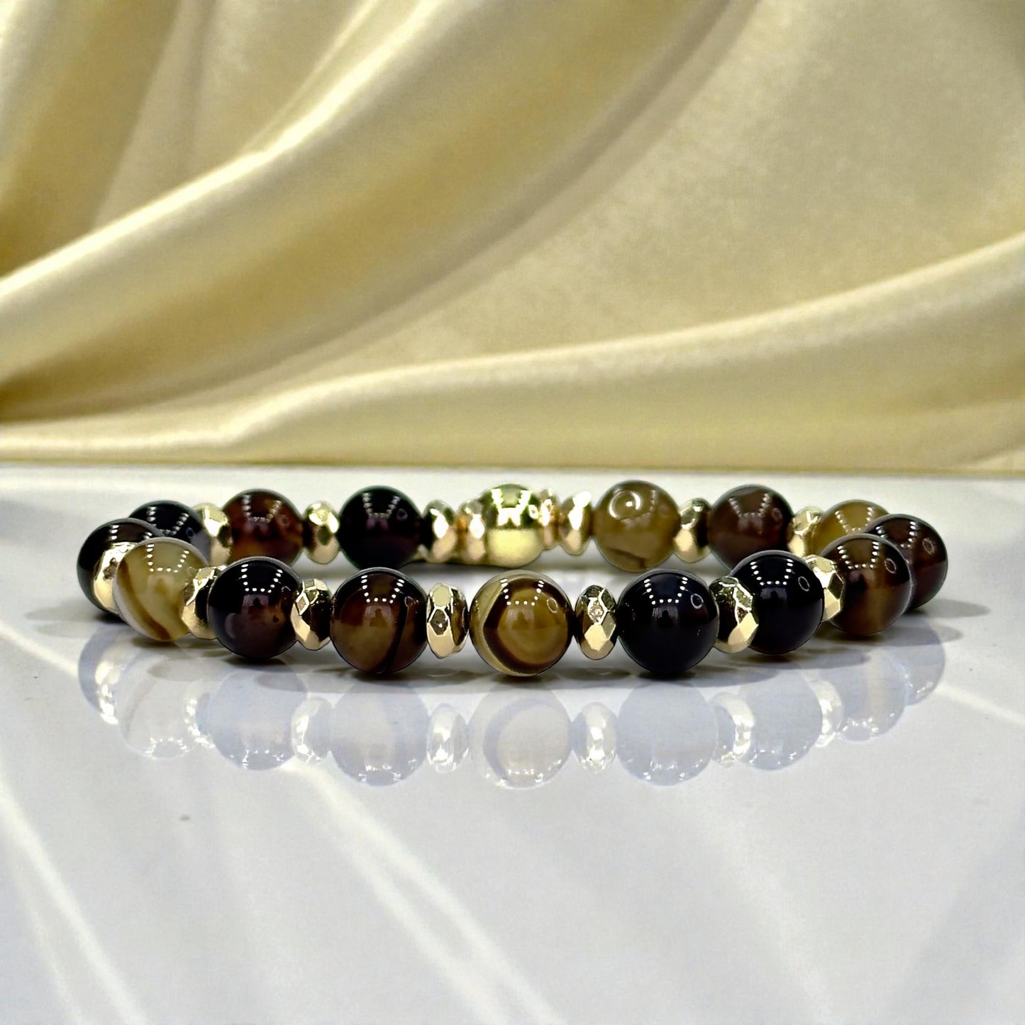 Bracelet Femme en Agate Rayée Marron